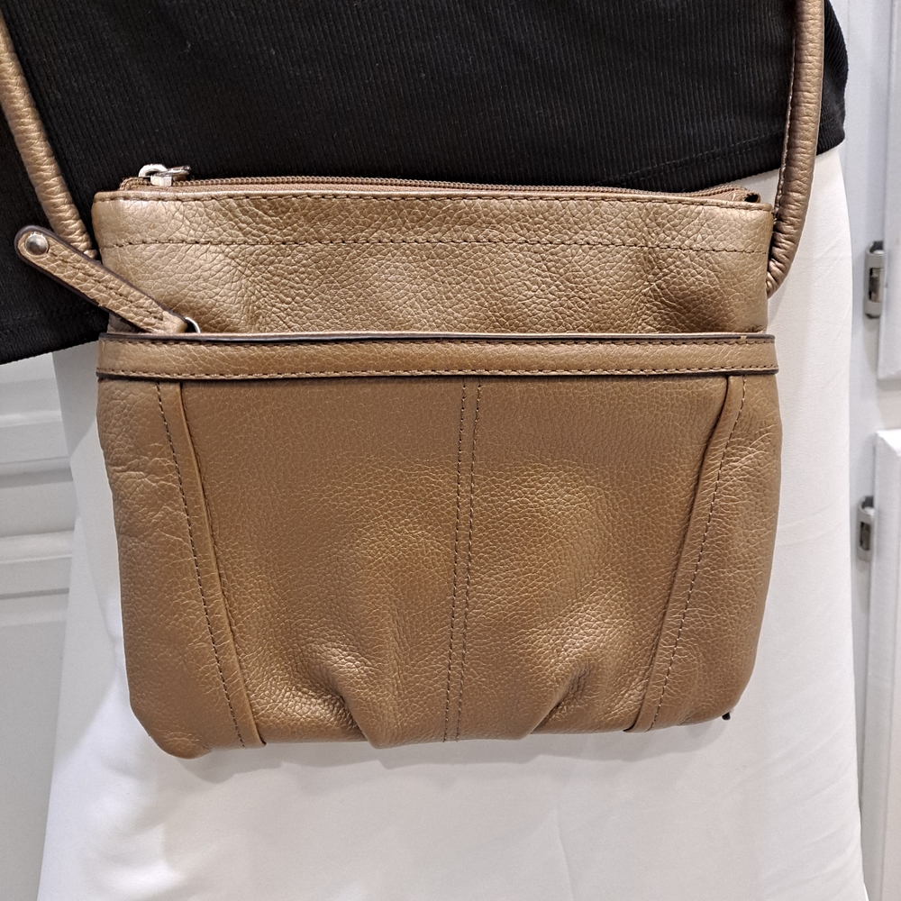 Tignanello Pebbled Gold Metallic Leather Crossbody Bag